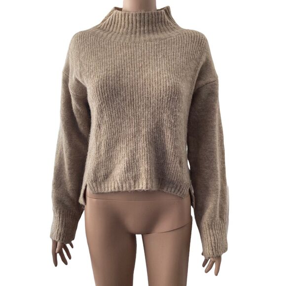 Topshop Sweater Size 0-2 Mock Neck Crop Beige Pullover Oversized - Picture 4 of 8